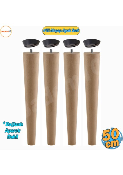 4 Adet Ahşap Mobilya Ayağı 50 cm Dereceli Aparatlı Sehpa Zigon Orta Masa Puf Tabure Ayakları M8