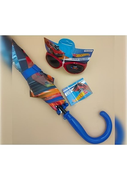 Hot Wheels Lisanslı Çocuk Şemsiyesi + Hot Wheels Lisanslı Gözlük