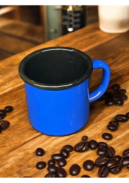 Emaye Kordonlu Kupa - Emaye Kampçı Kupası - Kahve Fincanı - Kamp Bardağı Mavi 350 ml