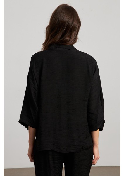 Fiyonklu Müslin Kumaş Kimono Siyah Bluz fırsatları