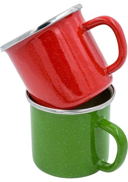 Emaye Kupa - Ateşe Dayanıklı Kamp Bardak - Vintage Kırmızı Yeşil Çiftli 350 ml 9 cm modelleri