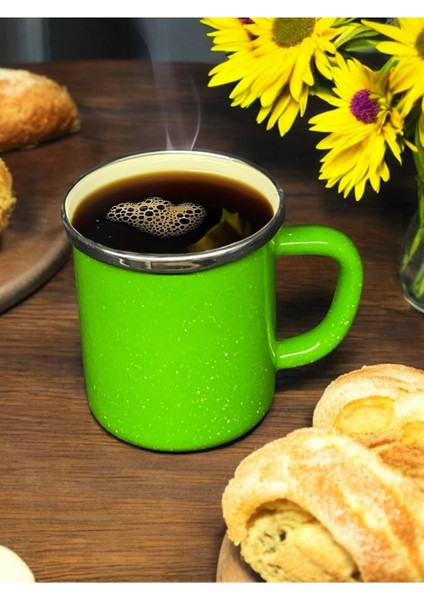 Emaye Kahve Çay Kupa - Ateşe Dayanıklı Kamp Bardak - Vintage Lacivert Yeşil Çiftli 350 ml 8 cm modelleri