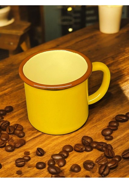 Emaye Kordonlu Kupa - Emaye Bardak Kampçı Kupası - Kahve Fincanı Kamp Bardağı Sarı 350 ml