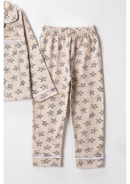 0051 9-12 Yaş Yakalı Yıldızlı Unisex Pijama Takım modelleri