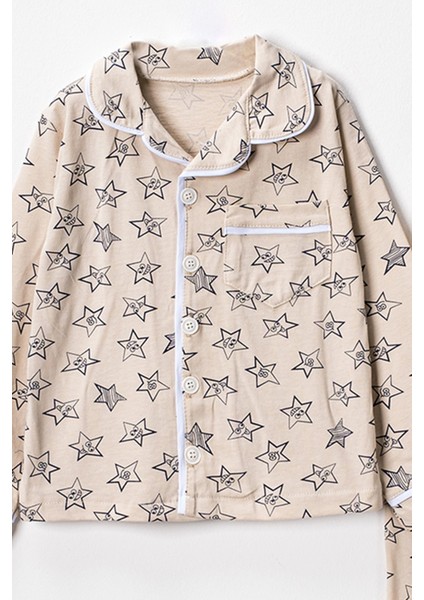 0051 9-12 Yaş Yakalı Yıldızlı Unisex Pijama Takım fırsatları