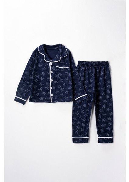 0051 9-12 Yaş Yakalı Yıldızlı Unisex Pijama Takım