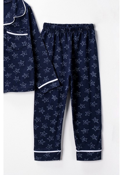 0051 9-12 Yaş Yakalı Yıldızlı Unisex Pijama Takım modelleri