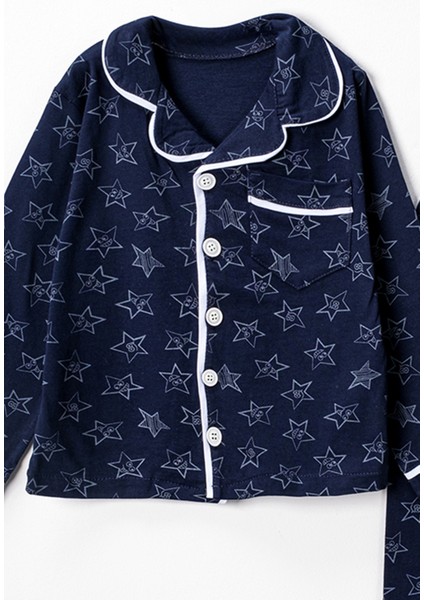 0051 9-12 Yaş Yakalı Yıldızlı Unisex Pijama Takım fırsatları