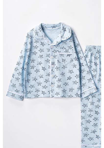 0051 9-12 Yaş Yakalı Yıldızlı Unisex Pijama Takım fiyatları