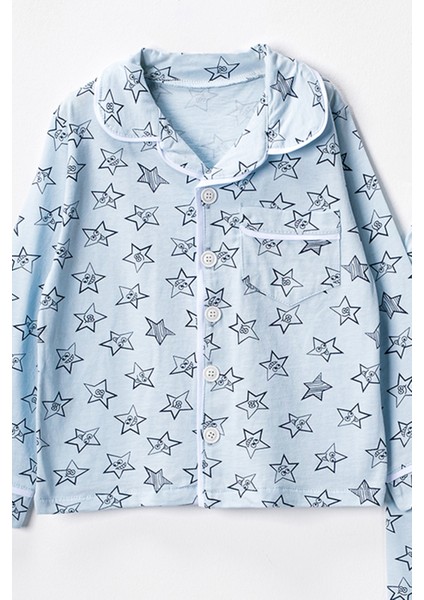 0051 9-12 Yaş Yakalı Yıldızlı Unisex Pijama Takım fırsatları