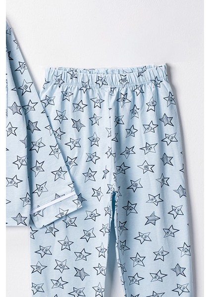 0051 9-12 Yaş Yakalı Yıldızlı Unisex Pijama Takım indirimleri
