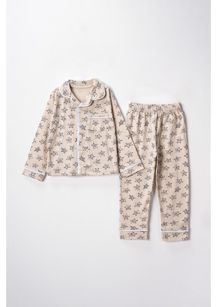 0051 9-12 Yaş Yakalı Yıldızlı Unisex Pijama Takım