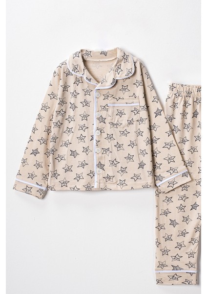 0051 9-12 Yaş Yakalı Yıldızlı Unisex Pijama Takım