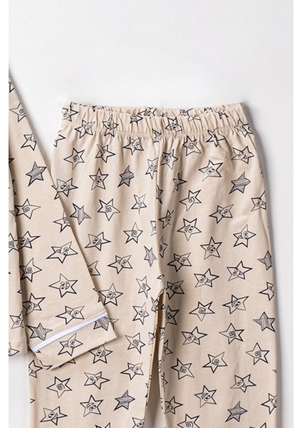0051 9-12 Yaş Yakalı Yıldızlı Unisex Pijama Takım