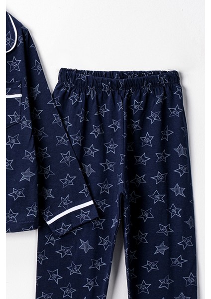 0051 9-12 Yaş Yakalı Yıldızlı Unisex Pijama Takım