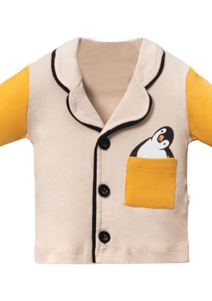 1056 6-18 Ay Düğmeli Penguen Baskılı Cepli Pijama Takım fırsatları
