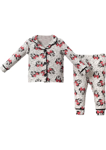 1069 6-18 Ay Minnie Baskılı Düğmeli Pijama Takım