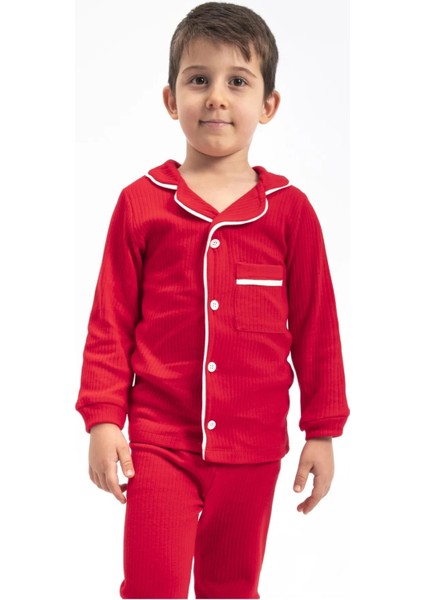 046 5-7 Yaş Cepli Biyeli Erkek Düğmeli Pijama Takımı fiyatları