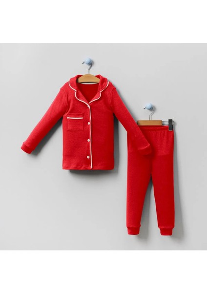 046 5-7 Yaş Cepli Biyeli Erkek Düğmeli Pijama Takımı fırsatları