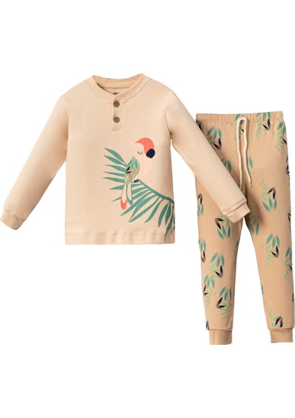7014 4-7 Yaş Papağan Baskılı Pijama Takım