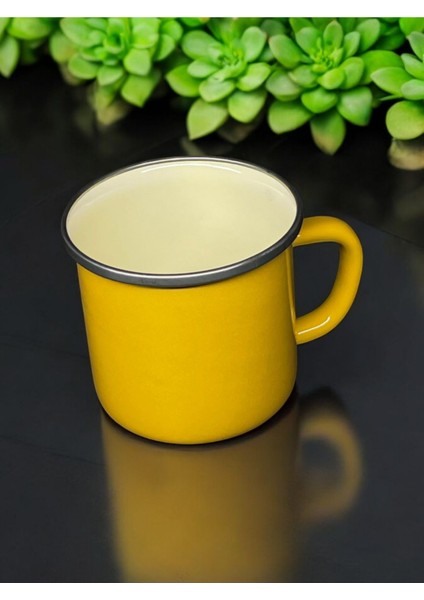 Emaye Kupa - Vintage Kamp Kahve Çay Kupası - Sarı Kırmızı - 10 cm - 400 ml - 2'li fiyatları