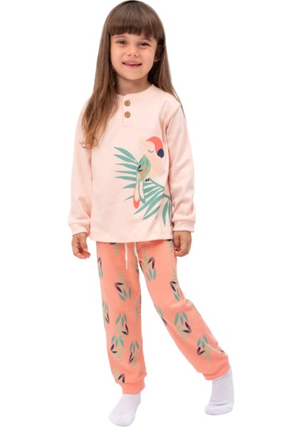 7013 1-4 Yaş Papağan Baskılı Pijama Takım