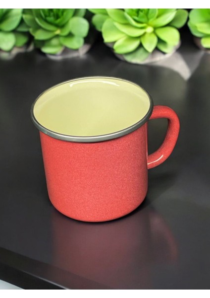 Emaye Kupa - Vintage Kamp Kahve Çay Kupası - Turkuaz Kırmızı - 10 cm - 400 ml - 2'li modelleri