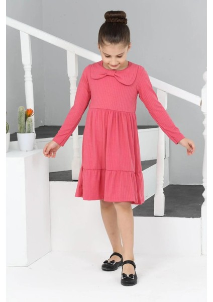 3053 6-10 Yaş Yakalı Garnili Elbise