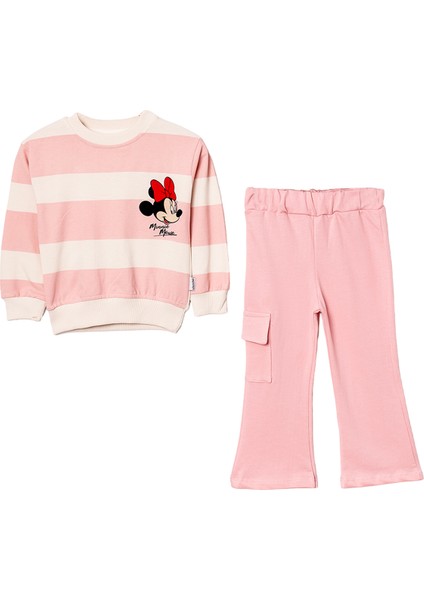 24415 2-5 Yaş Kız Minnie Mouse Baskılı Çizgili 2li Takım