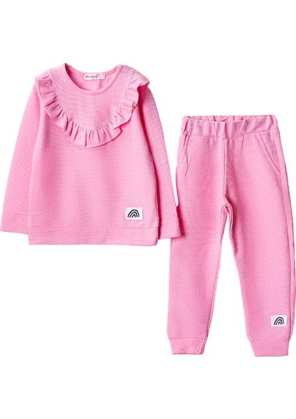 3096-1VRYNT 7-10 Yaş Kız Fırfırlı Arma Detaylı Takım