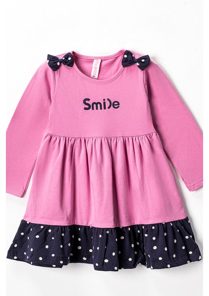 9866 2-5 Yaş Smile Baskılı Puantiyeli Elbise