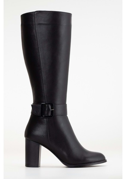 Kadın Deri Toka Detaylı Topuklu Çizme - Siyah modelleri