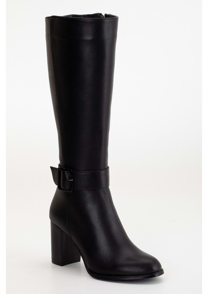 Kadın Deri Toka Detaylı Topuklu Çizme - Siyah fırsatları