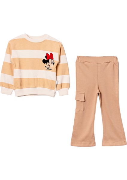 24415 2-5 Yaş Kız Minnie Mouse Baskılı Çizgili 2li Takım