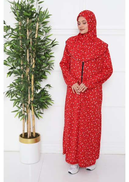 Kendinden Başörtülü Desenli Kadın Namaz Elbisesi modelleri