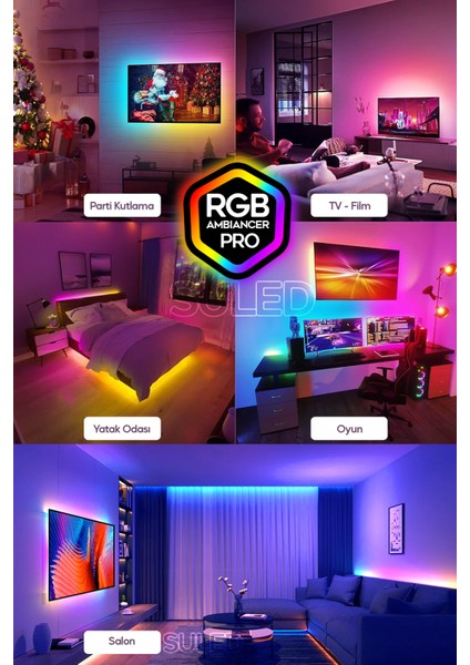 1 mt Tv Arkası & Ortam Ambiyans Bluetooth Ios & Android Telefondan Kontrollü Rgb Smart Şerit LED