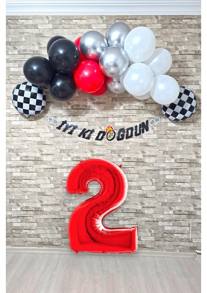 Yarış Temalı Doğum Günü Parti Seti 100cm Doğum Günü Süsleme Seti