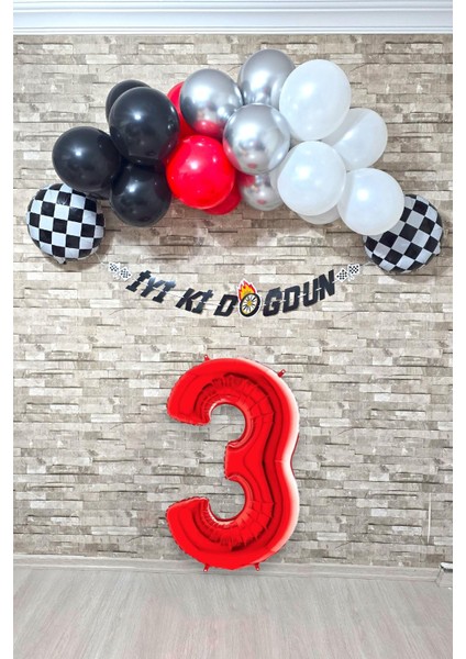 Yarış Temalı Doğum Günü Parti Seti 100cm Doğum Günü Süsleme Seti