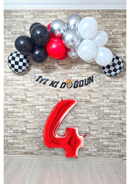 Yarış Temalı Doğum Günü Parti Seti 100cm Doğum Günü Süsleme Seti