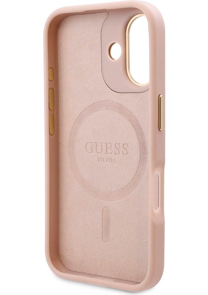 Apple iPhone 16 Plus Kılıf Guess Orjinal Lisanslı Magsafe Özellik Pu 4g Desenli Metal Klasik Logolu Pembe