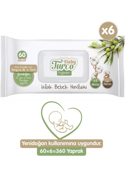 Natural Büyük Fırsat Paketi Bebek Bezi 1 Numara Yenidoğan 210 Adet + Baby Turco Baby Turco Doğadan Yenidoğan Islak Bebek Havlusu 6 x 60 Yaprak