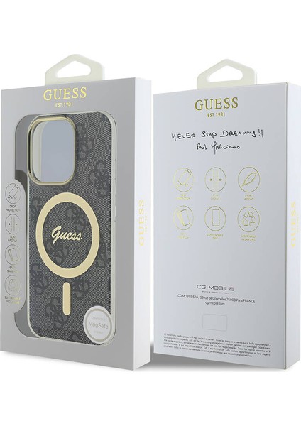 Apple iPhone 16 Pro Uyumlu Kılıf Guess Orjinal Lisanslı Magsafe Şarj Özellikli Yazı Logo 4g Desenli Siyah