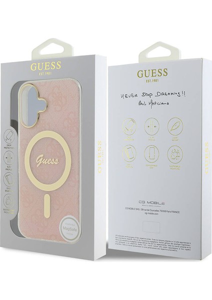Apple iPhone 16 Plus Uyumlu Kılıf Guess Orjinal Lisanslı Magsafe Özellikli Yazı Logolu 4g Desenli Pembe indirimleri