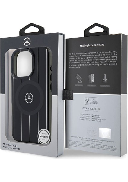 Apple iPhone 16 Pro Kılıf Mercedes-Benz Lisanslı Magsafe Özellik Çift Katmanlı Paralel Çizgi Desenli Siyah indirimleri