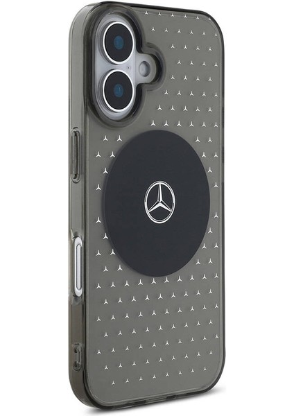 Apple iPhone 16 Uyumlu Kılıf Mercedes-Benz Orjinal Lisans Magsafe Özellik Yıldız Desenli Transparan Siyah modelleri