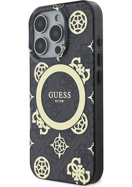 Apple iPhone 16 Pro Kılıf Guess Orjinal Lisanslı Magsafe Özellik Iml Peony ve 4g Desen Klasik Logolu Siyah fiyatları