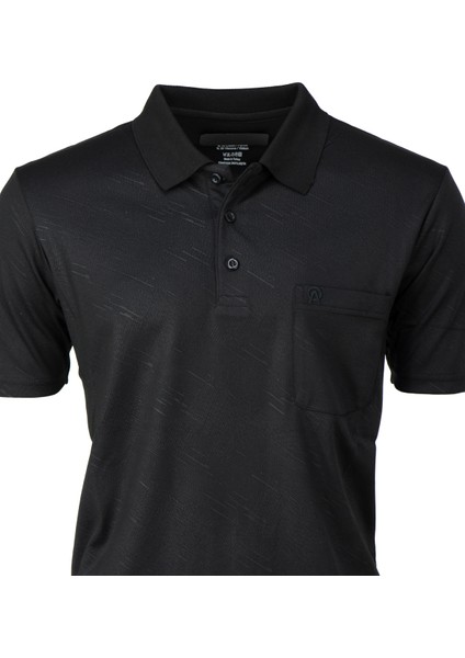 Erkek Pamuklu Merserize Kumaş T-Shirt Düğmeli Polo Yaka Cepli Kısa Kol Şık Desenli Tam Kalıp