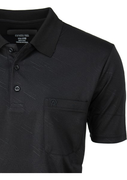 Erkek Pamuklu Merserize Kumaş T-Shirt Düğmeli Polo Yaka Cepli Kısa Kol Şık Desenli Tam Kalıp
