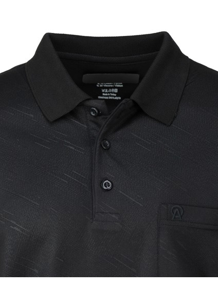 Erkek Pamuklu Merserize Kumaş T-Shirt Düğmeli Polo Yaka Cepli Kısa Kol Şık Desenli Tam Kalıp