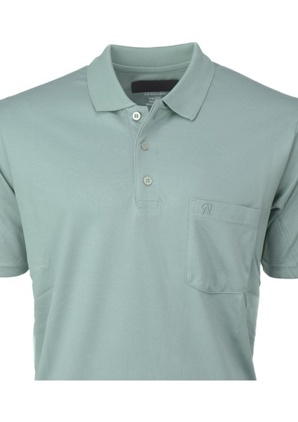 Erkek Pamuklu Merserize Kumaş T-Shirt Düğmeli Polo Yaka Cepli Kısa Kol Şık Desenli Tam Kalıp